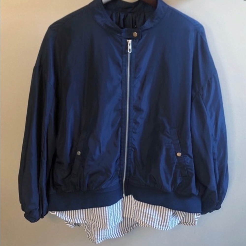 Zara Basic Windbreaker Blue Rain Jacket Size Xl - image 2